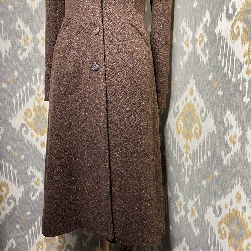 Ralph Lauren Cocoa Brown Lamb Tweed & Opossum Collar Full Length Coat - Picture 7 of 16